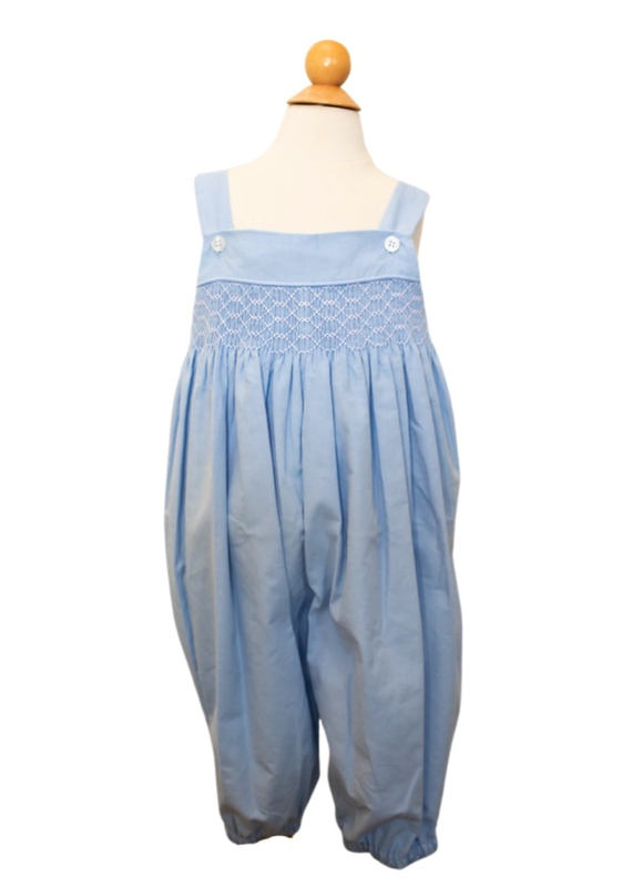 Peggy Green Smocked Longall- Baby Blue Cord w/ White Smocking