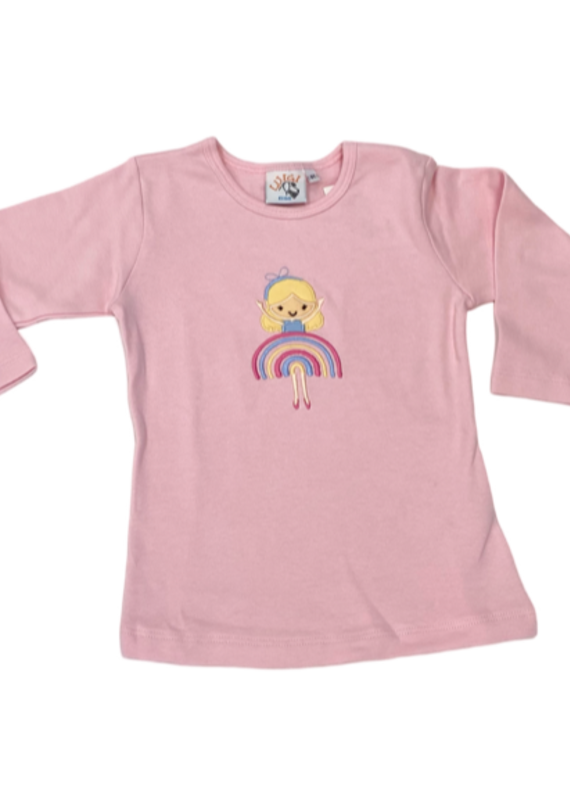 Girls Longsleeve T-Shirt Girl w/Dress & Rainbow Light Pink