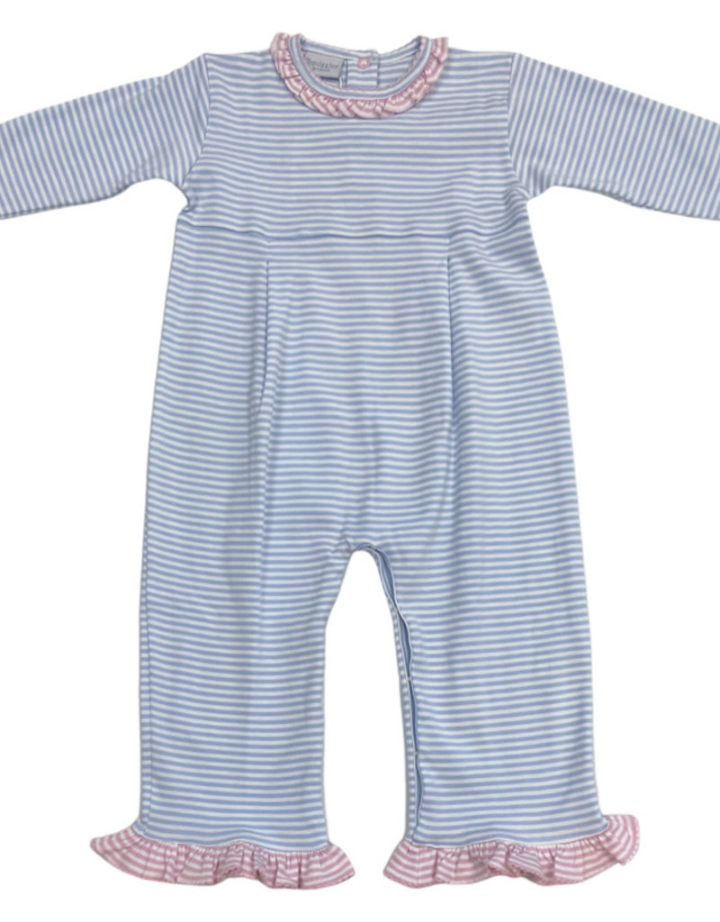 Pink And Blue Stripe Ruffle Coverall