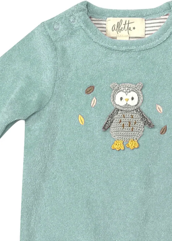 Albetta Albetta Crochet Owl Dew Towelling Babygro