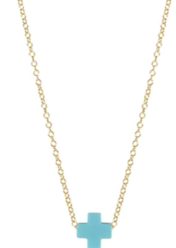 E Newton Signature Cross Necklace Gold Cobalt 14"