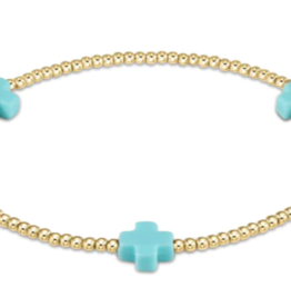 E Newton Signature Cross Gold Pattern 2mm Bracelet - Turquoise