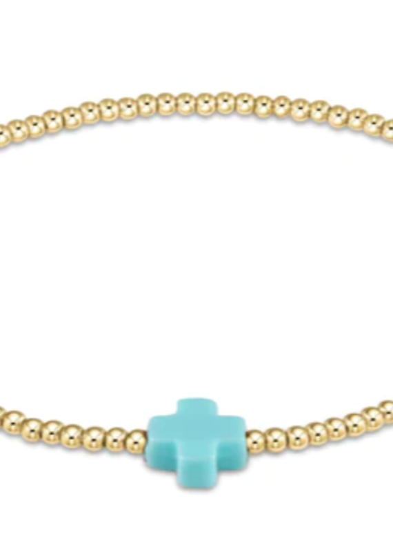 E Newton Signature Cross Gold Pattern 2mm Bracelet - Turquoise