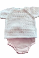 mi lucero Short Sleeve Dot Sweater Set White w. Pink