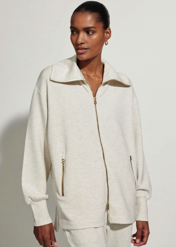 Varley Rosanne Zip Through Sweat Oatmeal Marl - The Village Exchange