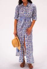 Bell by Alicia Bell Oversized Maxi Shirt Dress Blue Green Floral-