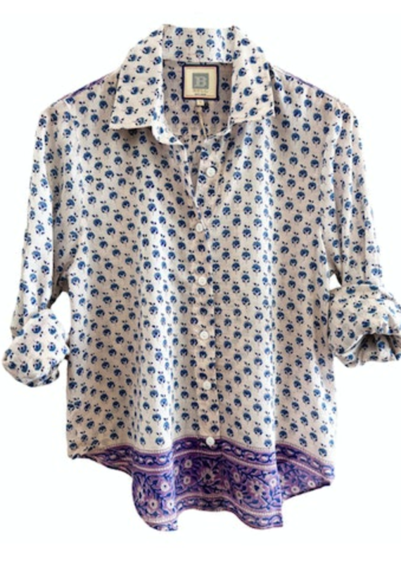 Bell by Alicia Bell Button Down Shirt Blue Purple Motif-