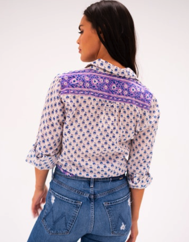 Bell by Alicia Bell Button Down Shirt Blue Purple Motif-