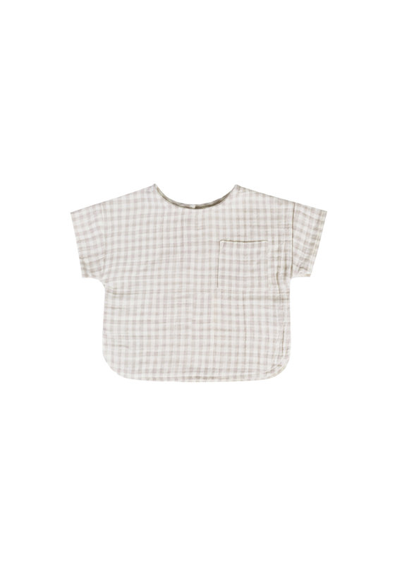 Quincy Mae Quincy Mae Woven Boxy Top in Silver Gingham