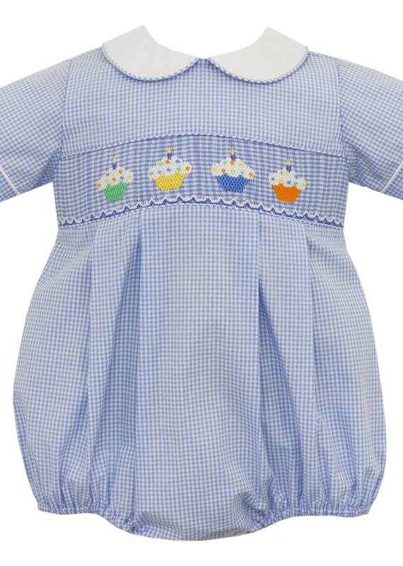 Petit Bebe Petit Bebe Blue Smocked Cupcake Bubble