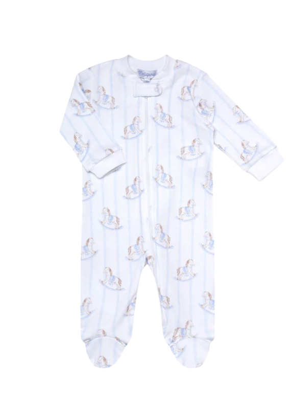 Nellapima Nellapima Blue Rocking Horse Zipper Footie