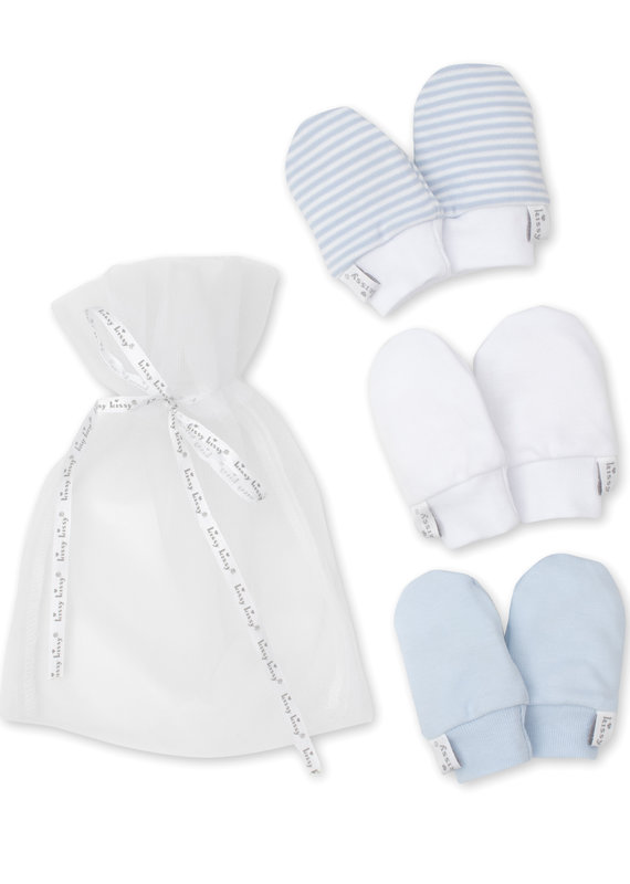 Kissy Kissy Kissy Kissy 3 Pack Mitt Set w/TB- Light Blue Stripe