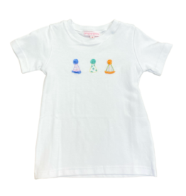 Peggy Green PG Embroidered Tee  - White Pima w/3 embroidered party hats