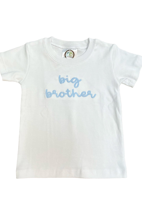 Laura Withers Boys Short Sleeve Shirt- Harriet Font In Blue "Big Brother"