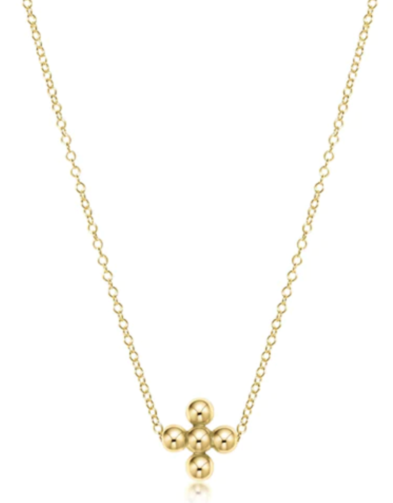 E Newton EN 16" Necklace Gold- Classic Beaded Signature Cross Gold- 3mm Bead