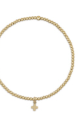 E Newton EN Classic Gold 2mm Bead Bracelet- Signature Cross Small Gold Charm