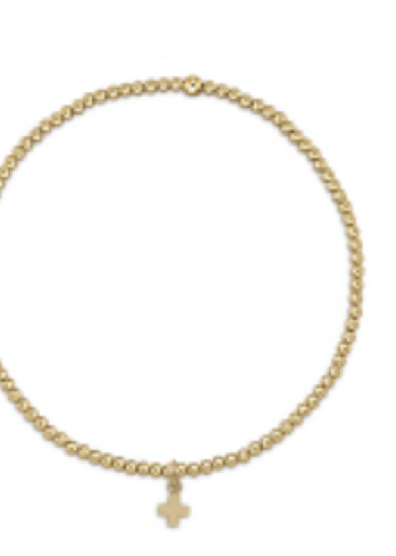 E Newton EN Classic Gold 2mm Bead Bracelet- Signature Cross Small Gold Charm