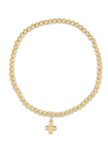 E Newton ENewton Classic Gold 3mm Bead Bracelet- Signature Cross Gold Charm