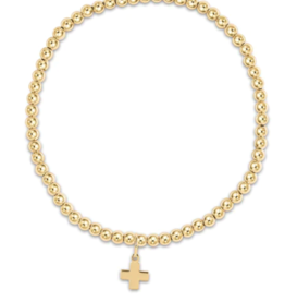 E Newton ENewton Classic Gold 3mm Bead Bracelet- Signature Cross Gold Charm