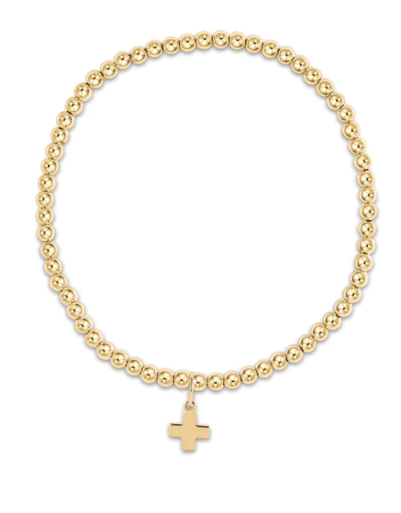 E Newton ENewton Classic Gold 3mm Bead Bracelet- Signature Cross Gold Charm