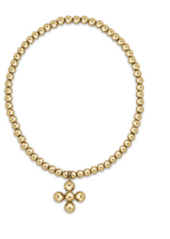 E Newton E Newton Classic Gold 3mm Bead Bracelet - Classic Beaded Signature Cross Gold Charm - 4mm Bead Gold