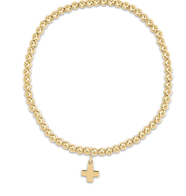 E Newton E Newton Extends Classic Gold 3mm Bead Bracelet - Signature Cross Gold Charm