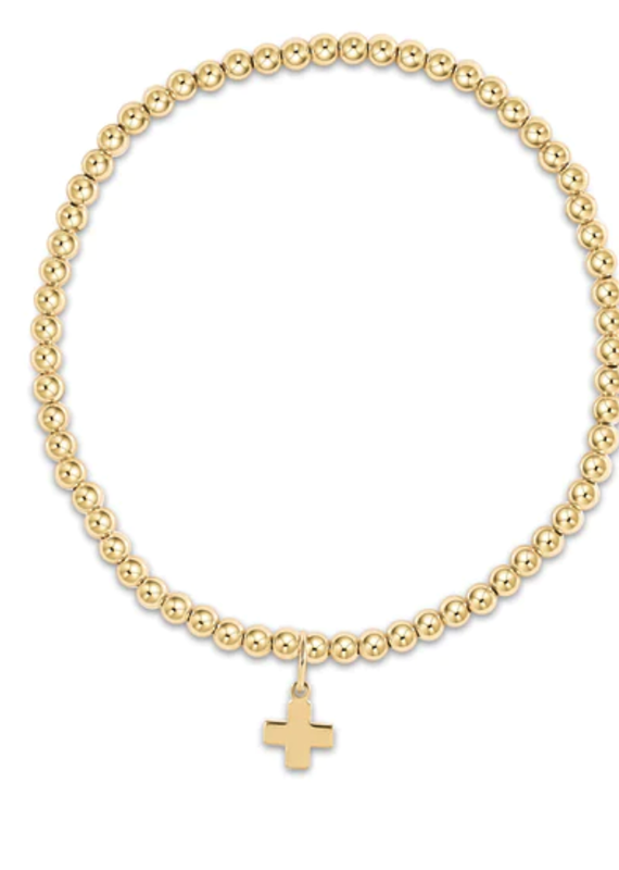 E Newton E Newton Extends Classic Gold 3mm Bead Bracelet - Signature Cross Gold Charm