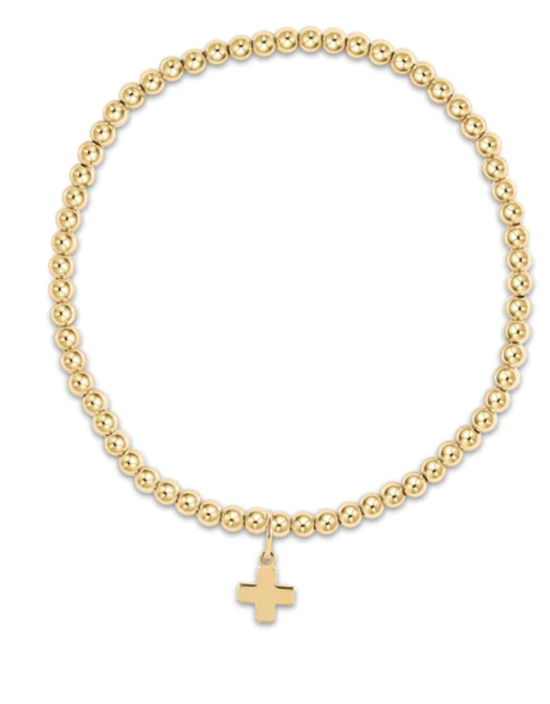 E Newton E Newton Extends Classic Gold 3mm Bead Bracelet - Signature Cross Gold Charm