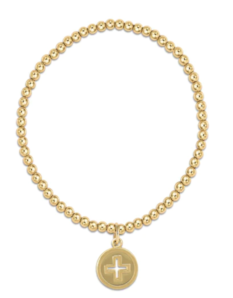 E Newton EN Classic Gold 3mm Bead Bracelet Signature Cross Gold Disc