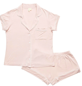 Kyte Baby Kyte Women's Short Sleeve PJ Set in Blush w/ Cloud Trim