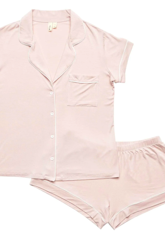 Kyte Baby Kyte Women's Short Sleeve PJ Set in Blush w/ Cloud Trim