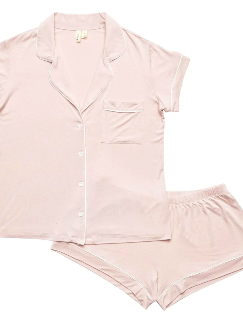 Kyte Baby Kyte Women's Short Sleeve PJ Set in Blush w/ Cloud Trim