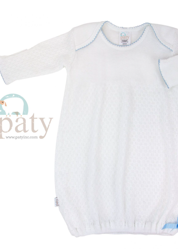 Paty Paty Long-Sleeve Lap Shoulder Daygown White/Blue