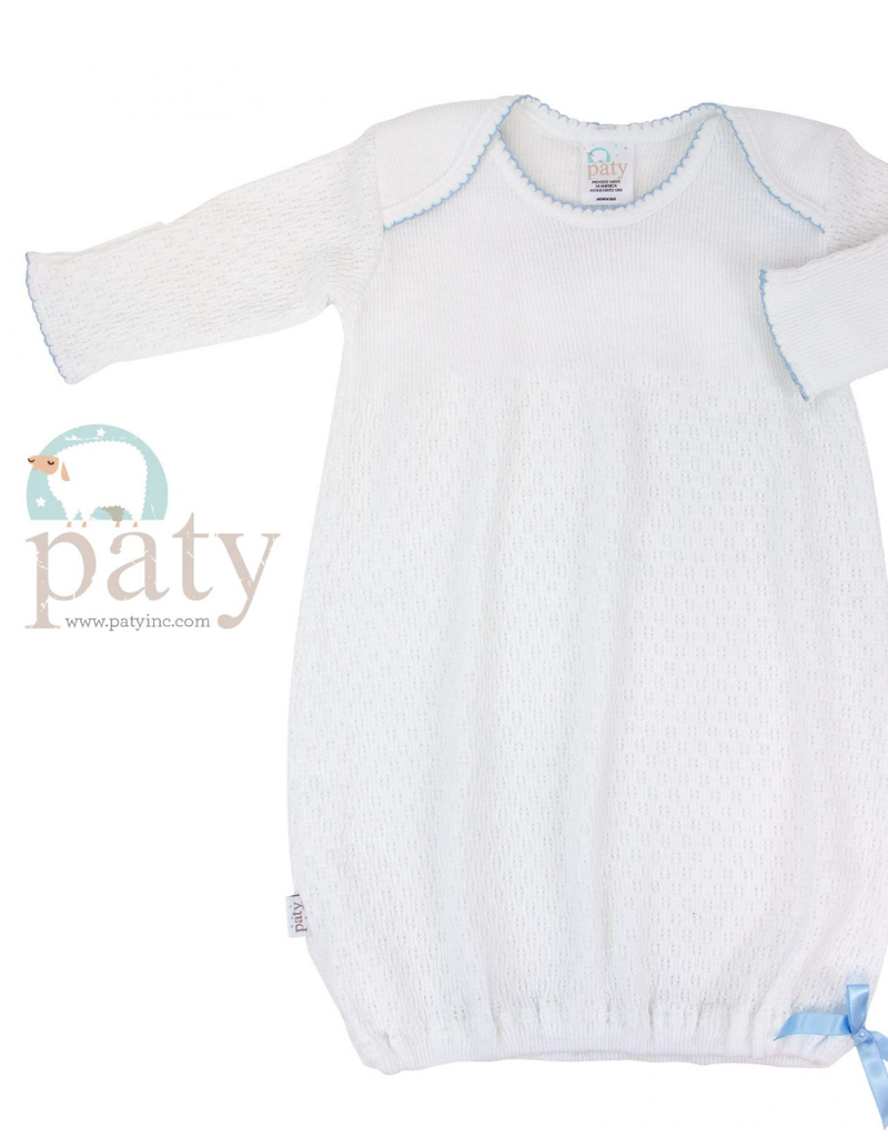 Paty Paty Long-Sleeve Lap Shoulder Daygown White/Blue