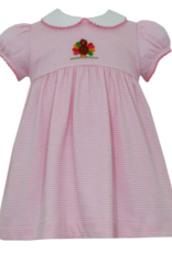 Petit Bebe Petit Bebe Girl's Dress S/S Pink Stripe Knit w/Turkey Emb