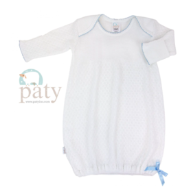 Paty Paty Long-Sleeve Lap Shoulder Daygown White/Blue No Bow