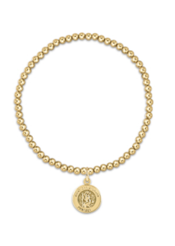 E Newton E Newton Classic Gold 3mm Bead Bracelet- Protection Gold Disc