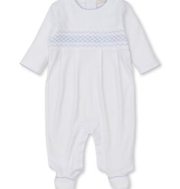 Kissy Kissy Footie with Hand Smock CLB Fall 23 White/ Light Blue