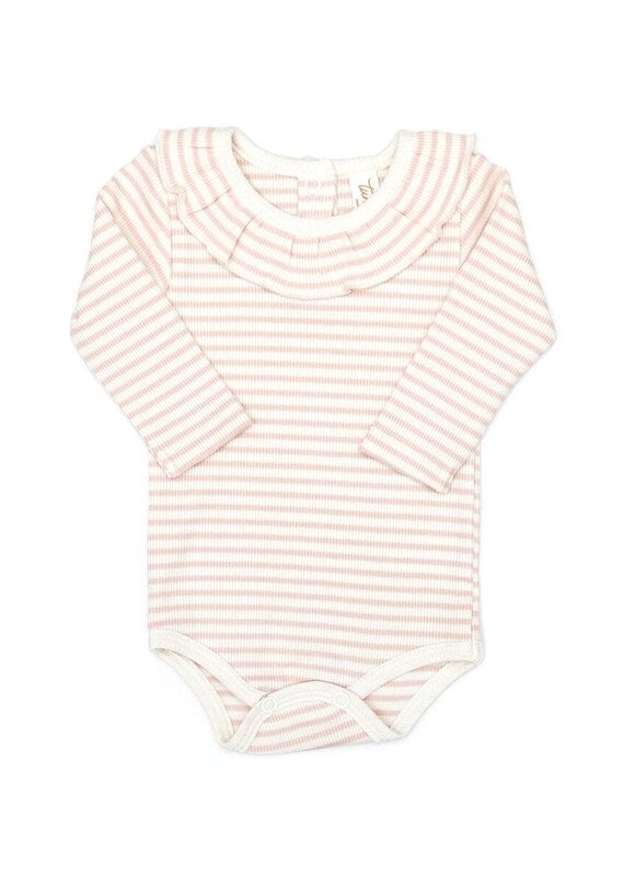 TunTun Ruffle Bodysuit Shell Pink Stripes