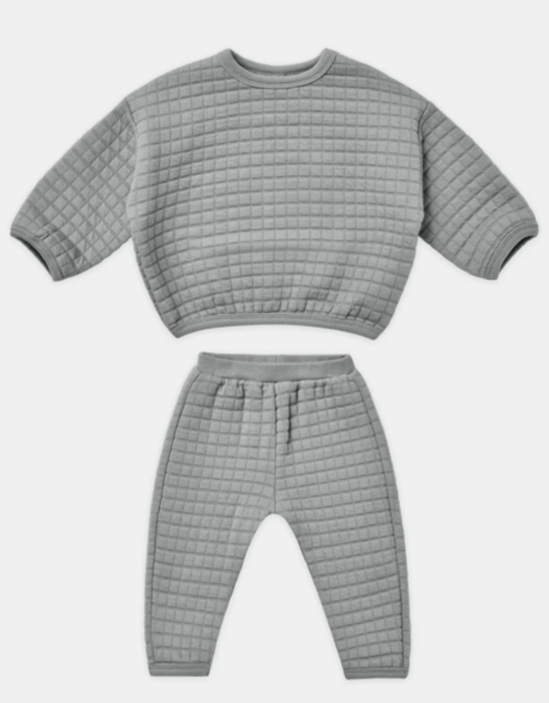 Quincy Mae Quilted Sweater and Pant Set Dusty Blue