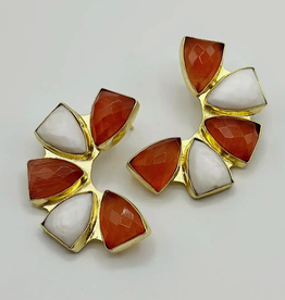 Mary K. Kendig Orange and White Jeweled Statement Earrings