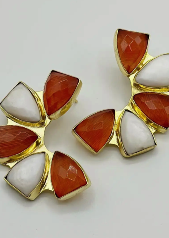 Mary K. Kendig Orange and White Jeweled Statement Earrings