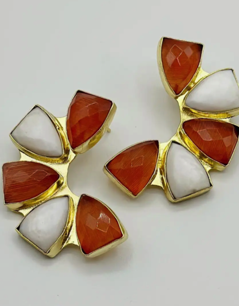 Mary K. Kendig Orange and White Jeweled Statement Earrings