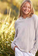 Barefoot Dreams Barefood Dreams Cozychic Ultra Lite Youth Button Hoodie in Silver