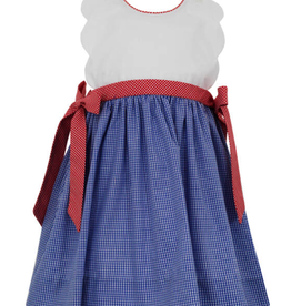 Petit Bebe Petit Bebe Scalloped sundress with red gingham side bows and royal blue gingham