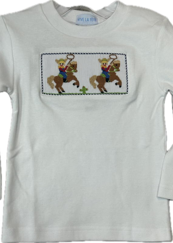 Vive la Fete VLF Cowboys Smocked White Long Sleeve Tee