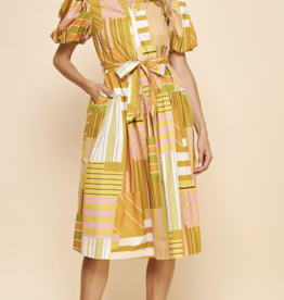 Print SS Midi Dress- Yellow Multi