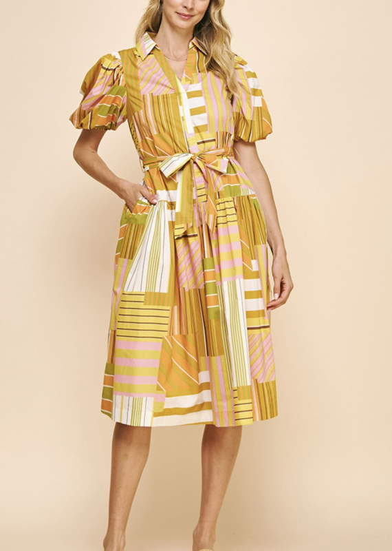 Print SS Midi Dress- Yellow Multi