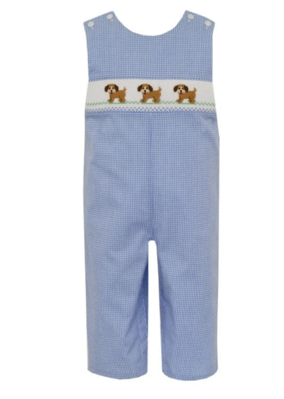 Petit Bebe PB Puppies Boy's Blue Gingham Long Jon Jon