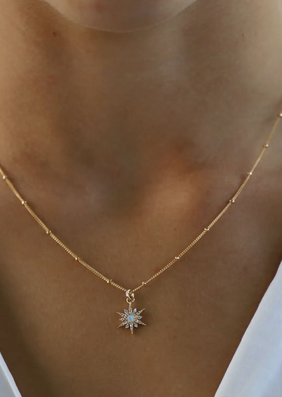 Opal Starburst Necklace Gold  18"